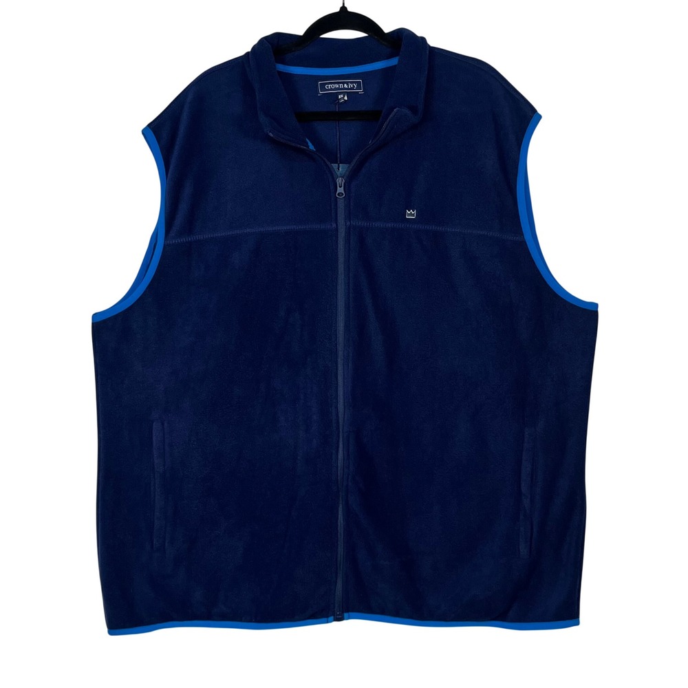 Crown‎ & Ivy Fleece Vest Mens Navy Blue Full Zip Sleeveless Jacket NEW Size XXL
